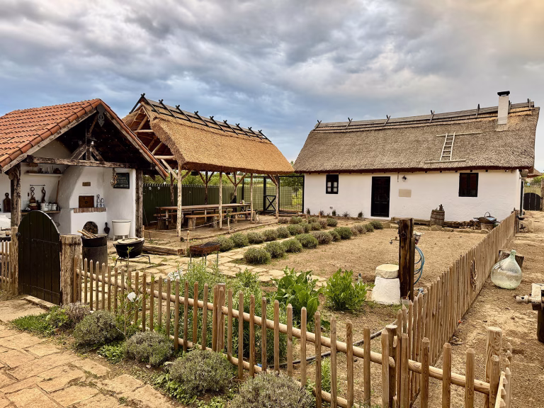 The vegetable garden and the terrace in the yard of Ferma Lipovenesc